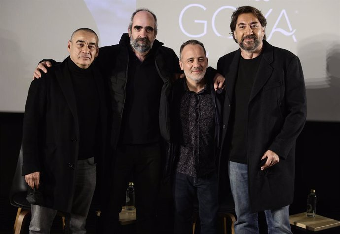 Archivo - (I-D) Los actores Eduard Fernández, Luis Tosar, Javier Gutiérrez y Javier Bardem, nominados al Goya 2022 al mejor actor protagonista, intervienen en un coloquio, en La Academia de Cine, a 27 de enero de 2022, en Madrid (España). ’, Eduard Fernán