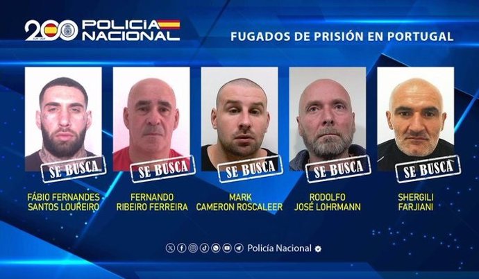 Archivo - Arxiu - La Policia Nacional difon la imatge dels cinc presos perillosos escapolits a Portugal per a demanar col·laboració ciutadana