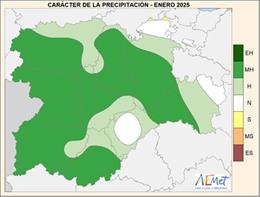 Mapa elaborado por la Aemet sobre el balance climatológico del mes de enero en CyL