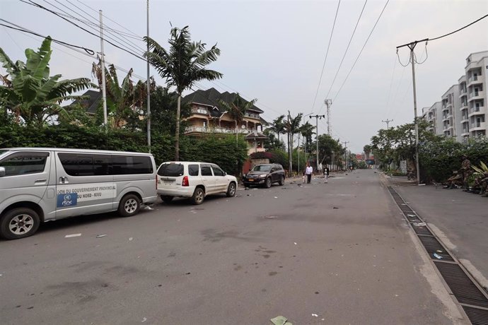 Una calle vacía en la ciudad congoleña de Goma, capital de Kivu Norte