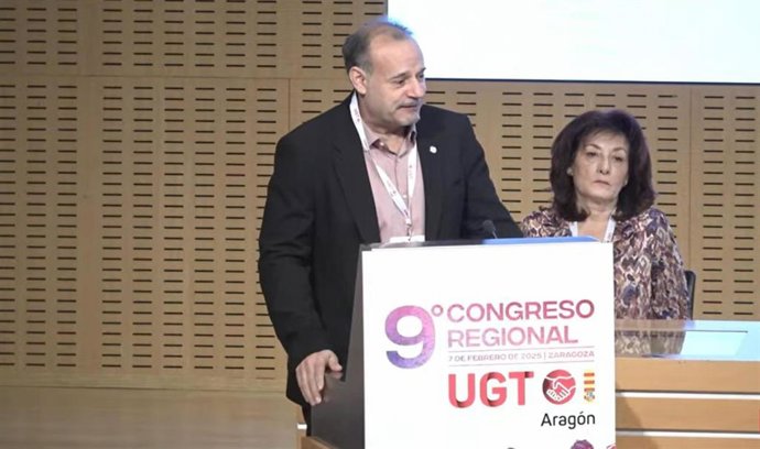 El secretario general de UGT Aragón, José Juan Arceiz, este viernes en el IX Congreso Regional de UGT Aragón