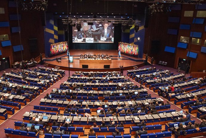 Archivo - December 2, 2024, The Hague, South Holland, Netherlands: Member state representatives listen to opening remarks of the 23rd session of the Assembly of States Parties. The 2024 Assembly of States Parties to the International Criminal Court opens 