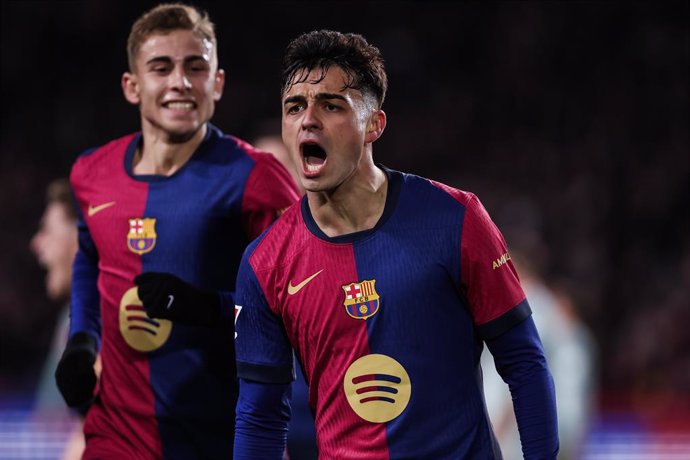 Archivo - Pedro Gonzalez Pedri of FC Barcelona celebrates a goal during the Spanish league, La Liga EA Sports, football match played between FC Barcelona and Atletico de Madrid at Estadio Olimpico de Montjuic on December 21, 2024 in Barcelona, Spain.