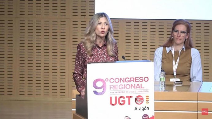 La vicepresidenta del Gobierno de Aragón, Mar Vaquero, en la clausura del IX Congreso Regional de UGT Aragón.