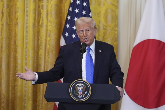 February 7, 2025, Washington, District Of Columbia, USA: United States President Donald J Trump participates in a news conference with Prime Minister of Japan, Shigeru Ishiba at the White House in Washington, DC, February 7, 2025