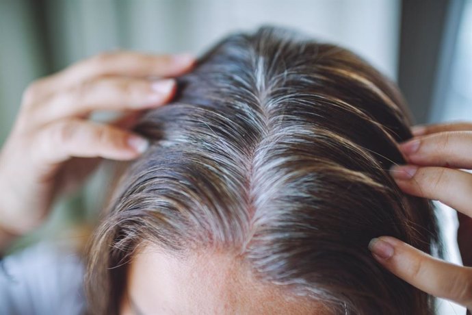 Archivo - Mujer adulta tiñéndose el cabello con canas