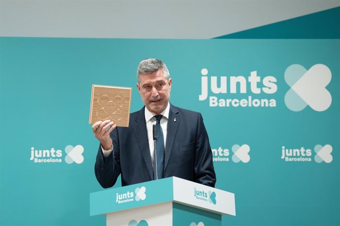 El presidente de Junts en el Ayuntamiento de Barcelona, Jordi Martí, durante una rueda de prensa para presentar el nuevo nombre del partido durante el mandato, a 20 de enero de 2025, en Barcelona, Cataluña (España). Durante la comparecencia, ha presentado