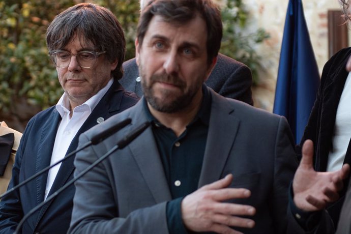 Archivo - El eurodiputado Antoni Comín, interviene durante el acto de presentación del nuevo gobierno del Consejo de la República, a 1 de marzo de 2024, en Ribesaltes (Francia). Durante el acto, se presenta el nuevo Gobierno que abre la legislatura durant
