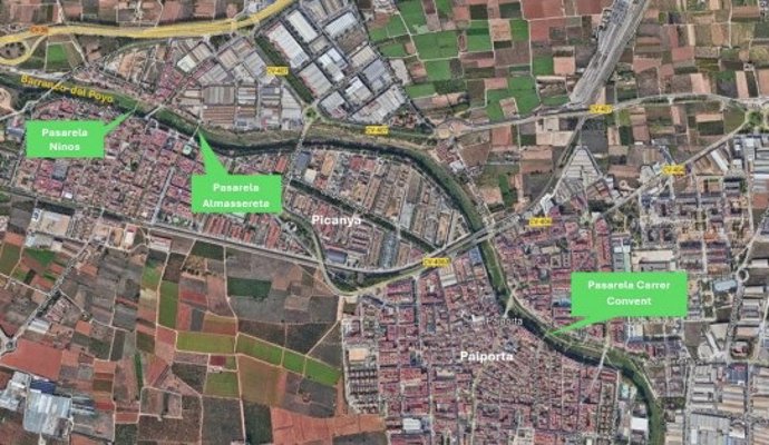 Transportes presenta el anteproyecto para reconstruir tres pasarelas arrasadas por la dana en Picanya y Paiporta