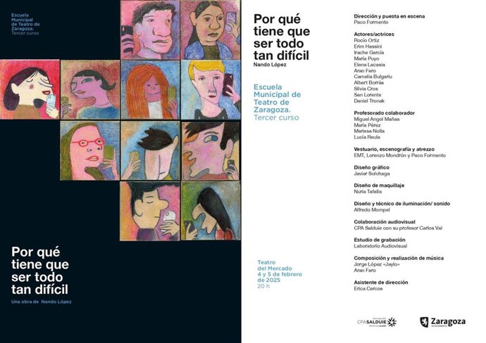 Programa de mano de la obra de Nando López con la que trabajan los alumnos de los los talleres que se desarrollan en el Teatro del Mercado del Ayuntamiento de Zaragoza.