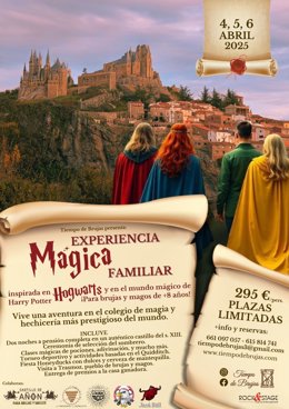 Cartel anunciando la experiencia inspirada en Harry Potter y Hogwarts.