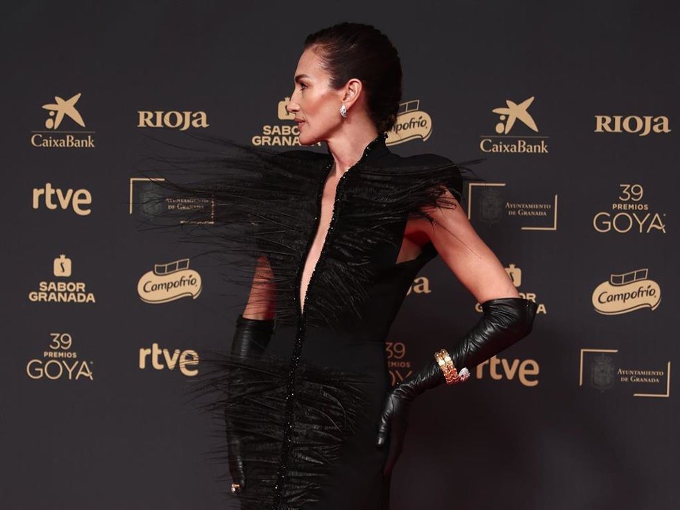 La modelo y presentadora Nieves Álvarez posa en la alfombra roja de la 39 edición de los Premios Goya, en el Palacio de Exposiciones y Congresos de Granada, a 8 de febrero de 2025, en Granada, Andalucía (España).