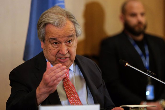 January 18, 2025, Beirut, Beirut, Lebanon: United Nations chief Antonio Guterres gestures as he addresses journalists during a press conference to conclude his two-day visit to Lebanon. Guterres said a ''more hopeful'' future awaits Lebanon after meeting 