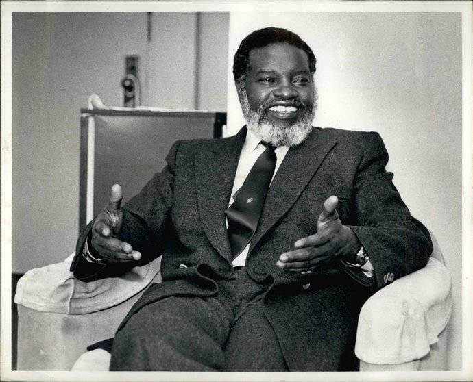 Archivo - Feb. 02, 1984 - Guerrilla leader Sam Nujoma, President of the South West Africa People's Organization, said his men would continue to fight inside Namibia (South West Africa) while observing a recently concluded disengagement accord between Ango