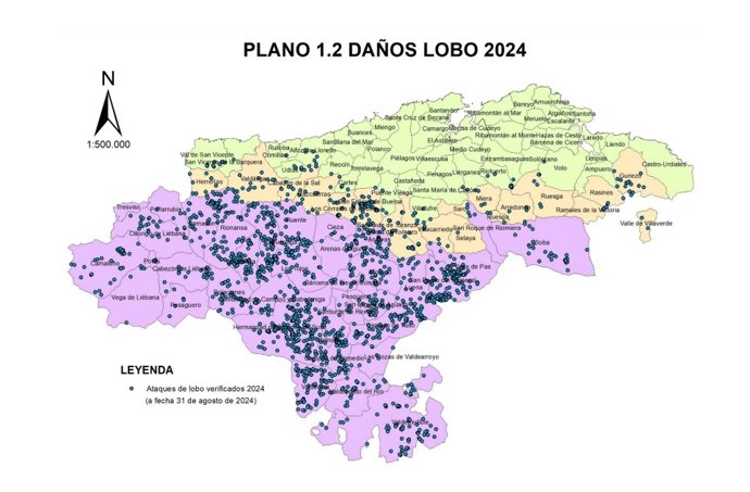 Plano de municipios afectados por daños del lobo en 2024