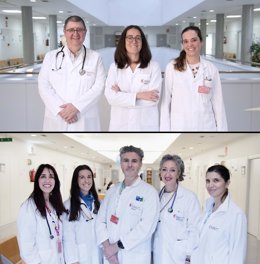 En la imagen superior, la Unidad Médica de Epilepsia de adultos. En la imagen inferior, miembros de la Unidad de Neuropediatría y del equipo de Patología Pediátrica Crónica Compleja.