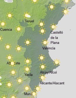 Heladas débiles en puntos del interior y nubes altas a últimas horas de este domingo en la Comunitat