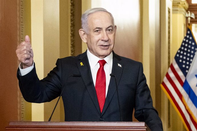 February 7, 2025, Washington, District Of Columbia, USA: BENJAMIN NETANYAHU (a.k.a. BIBI NETANYAHU) speaking at the U.S. Capitol.