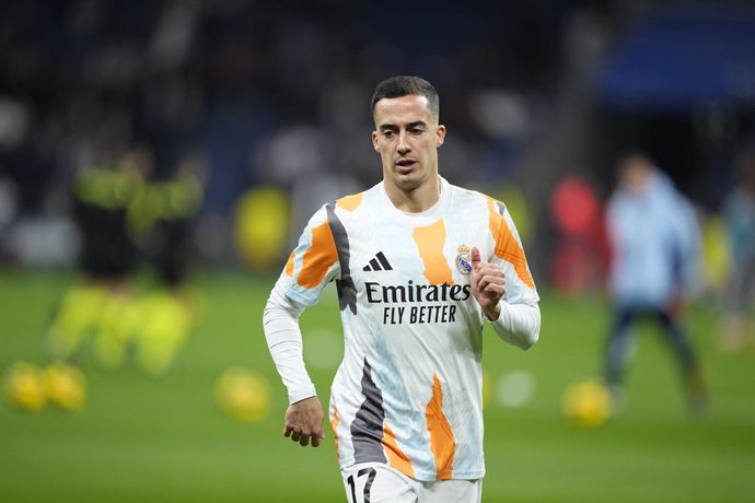 Lucas Vazquez of Real Madrid warms up during the Spanish League, LaLiga EA Sports, football match played between Real Madrid and Atletico de Madrid at Santiago Bernabeu stadium on February 8, 2025, in Madrid, Spain.