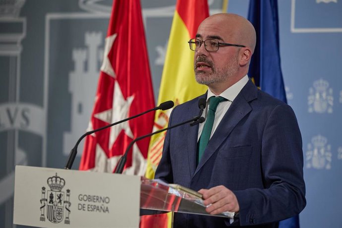 El delegado del Gobierno en la Comunidad de Madrid, Francisco Martín, durante una rueda de prensa, en la sede de la Delegación del Gobierno, a 10 de febrero de 2025, en Madrid (España). 