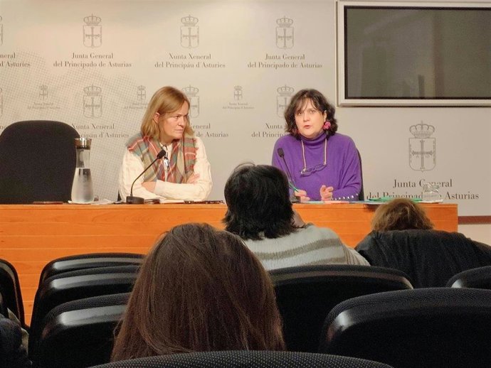 La diputada del Grupo Mixto, Covadonga Tomé, y la presidenta del comité de empresa de la Consejería de Derechos Sociales, Élida Vázquez