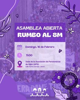 Cartel anunciador de una de las acciones del 'Asturies Feminista 8M', previa a la manifestación del 8 de marzo en Gijón.
