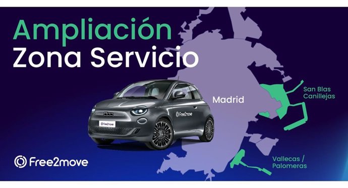Free2move amplía la zona de servicio de carsharing en Madrid.
