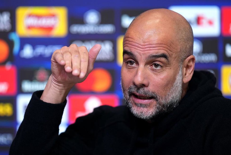 El entrenador del Manchester City, Pep Guardiola, en rueda de prensa.