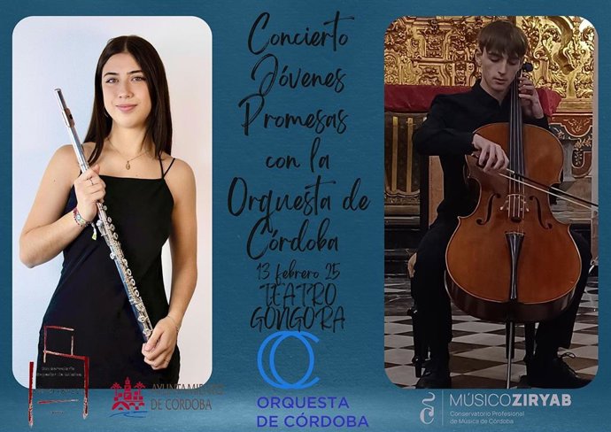 Cartel de concierto de la Orquesta de Córdoba con jóvenes talentos.