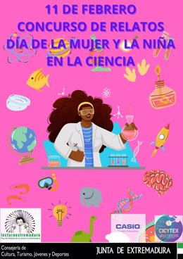 Cartel de un concurso con motivo del Día de la Mujer y la Niña en la Ciencia