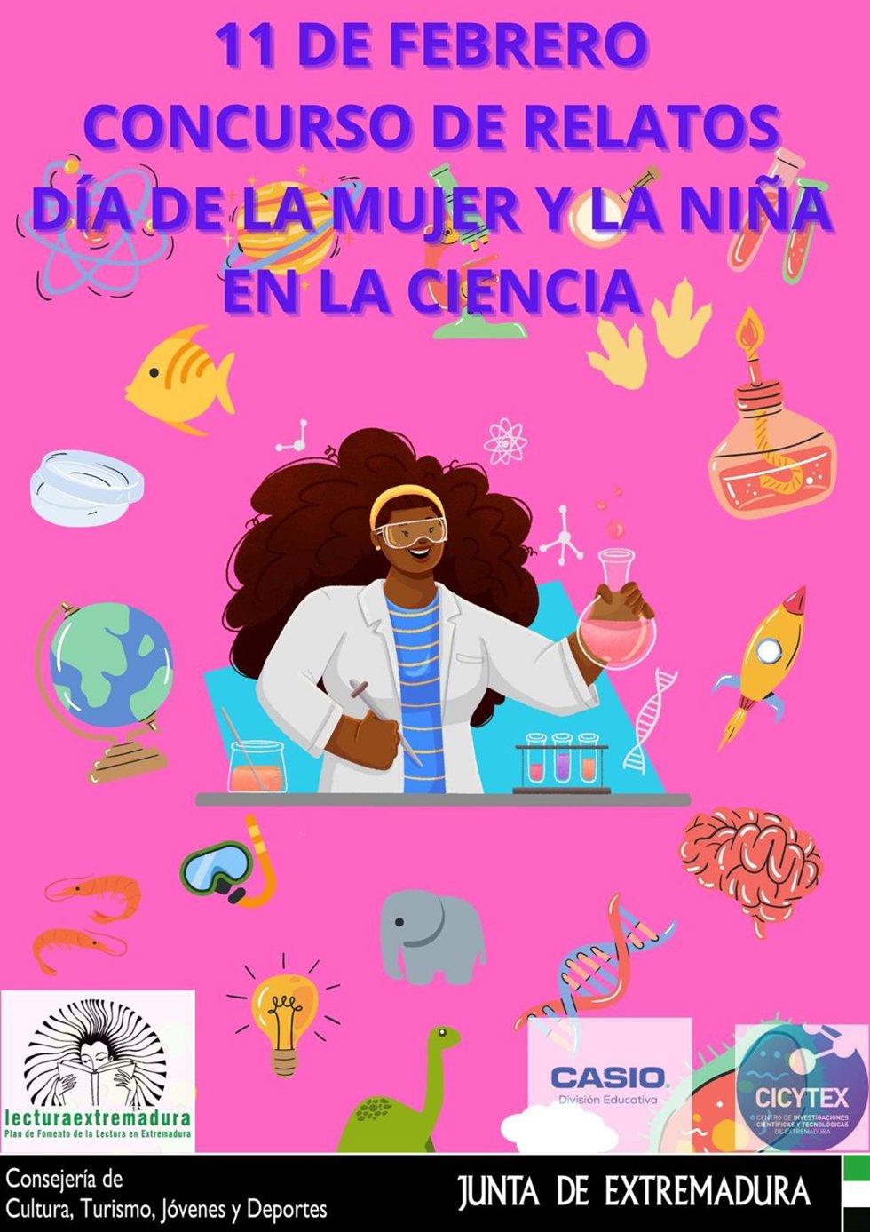 Cartel de un concurso con motivo del Día de la Mujer y la Niña en la Ciencia