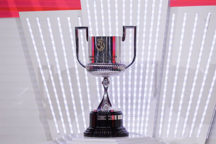 Detail of the Copa del Rey trophy during the draw of round of 8 for Copa del Rey celebrated at Ciudad de futbol de Las Rozas in Madrid on January 20, 2025, in Las Rozas, Spain.