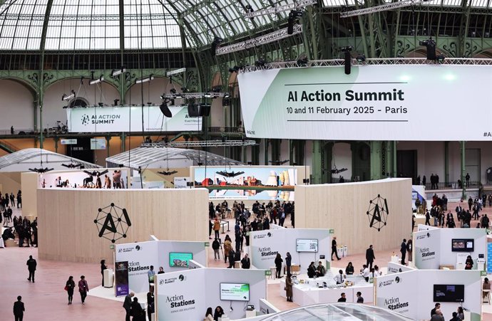 PARIS, Feb. 10, 2025  -- This photo taken on Feb. 10, 2025 shows the venue of the AI Action Summit held at the Grand Palais in Paris, France. The summit, which falls on Feb. 10 and 11, focuses on five major themes: Public Interest AI, Future of Work, Inno