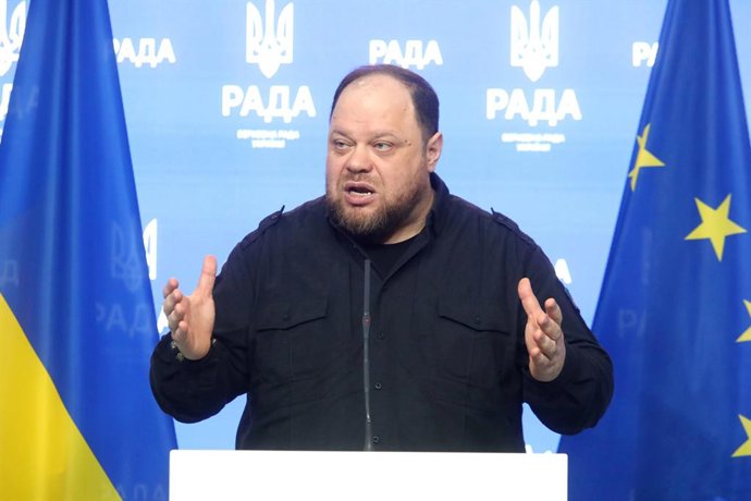 Archivo - Arxiu - El president de la Rada Suprema, Ruslan Stefanchuk, en una roda de premsa des del parlament ucraïnés