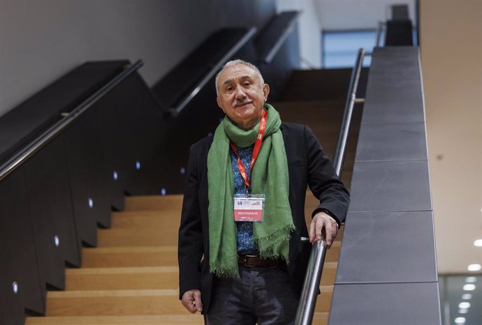 El secretario general de UGT, Pepe Álvarez, durante el 14º Congreso Regional del sindicato UGT, en Riojaforum, a 31 de enero de 2025, en Logroño, La Rioja (España). UGT La Rioja celebra su Congreso Regional bajo el lema ‘Más y mejor sindicato’, en el que 