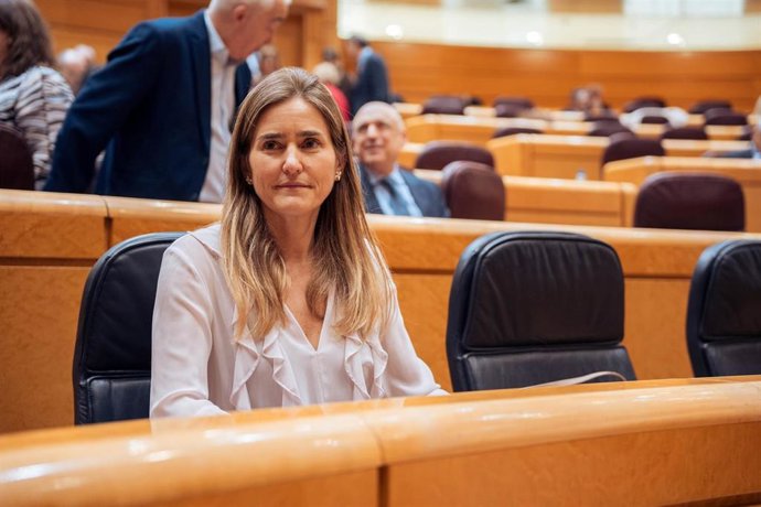 La vicepresidenta tercera y ministra para la Transición Ecológica y el Reto Demográfico, Sara Aagesen, durante una sesión de control al Gobierno en el Senado, a 11 de febrero de 2025, en Madrid (España). El Gobierno se enfrenta a la primera sesión de cont