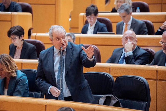 El ministro de Industria y Turismo, Jordi Hereu, interviene durante una sesión de control al Gobierno en el Senado, a 11 de febrero de 2025, en Madrid (España). 
