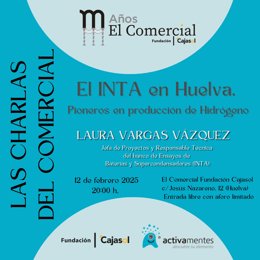 Cartel de la conferencial  'El INTA en Huelva. Pioneros en producción de hidrógeno'.