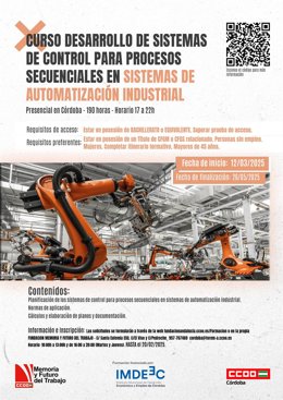 Cartel del curso sobre 'Desarrollo de sistemas de control para procesos secuenciales en sistemas de automatización industrial'.