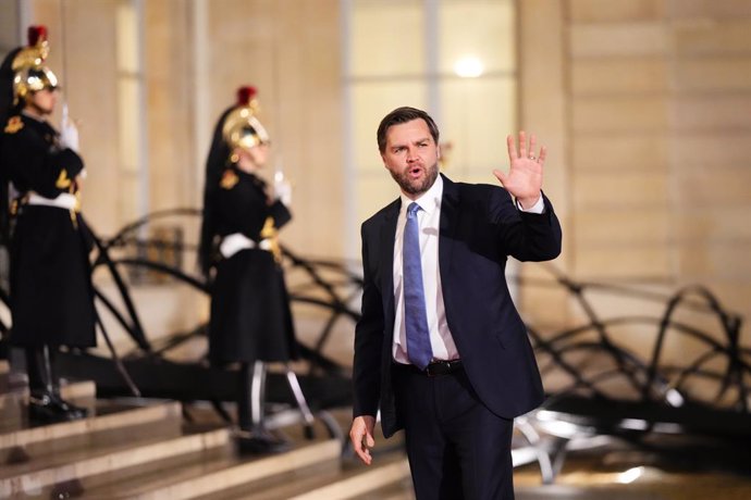 10 February 2025, France, Paris: US Vice President JD Vance arrives for a state dinner at the Elysee Palace, as part of the Artificial Intelligence (AI) Action Summit in Paris. Photo: Sean Kilpatrick/Canadian Press via ZUMA Press/dpa