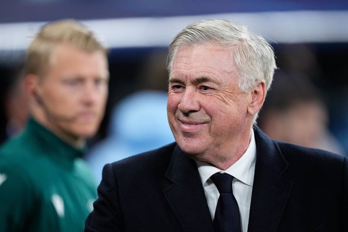 Carlo Ancelotti, head coach of Real Madrid, smiles during the UEFA Champions League 2024/25 League Phase MD7 match between Real Madrid and RB Salzburg at Santiago Bernabeu stadium on January 22, 2025, in Madrid, Spain.