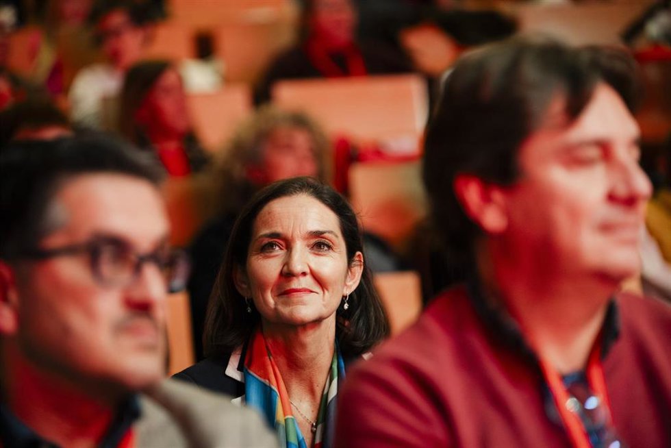 La portavoz del PSOE en el Ayuntamiento de Madrid, Reyes Maroto, durante el 15 Congreso Regional del PSOE-M, en la Universidad Carlos III, a 1 de febrero de 2025, en Leganés, Madrid (España). 