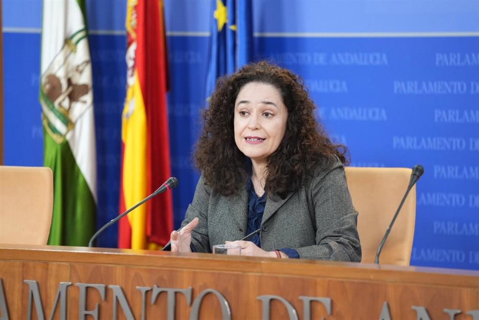 La portavoz de Por Andalucía, Inma Nieto, este miércoles en rueda de prensa.