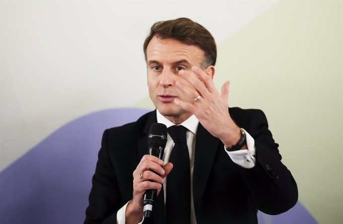 09 February 2025, France, Paris: French President Emmanuel Macron speaks during a Ministerial Meeting ahead of the Artificial Intelligence (AI) Action Summit in Paris. Photo: Sean Kilpatrick/Canadian Press via ZUMA Press/dpa