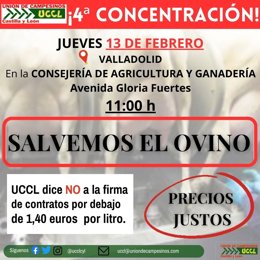 Cartel de la concentración que realizará UCCL frente a Agricultura para reclamar medidas ante la situación del ovino.