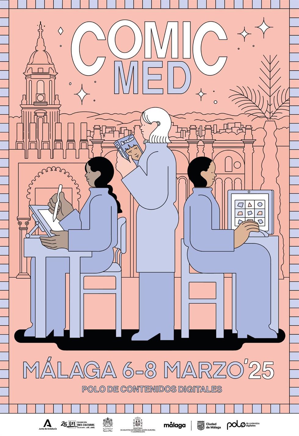 El cartel de  Comicmed ha sido realizado por Nadia Hafid, ilustradora de ascendencia marroquí cuyas obras han sido varias veces portada en El País, además de aparecer en artículos en medios internacionales como The New York Times o The Economist, y otro