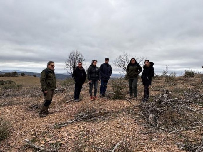 La directora general de Gestión Forestal, Ana Oliván, en su visita a la zona acompañada por el director del Servicio Provincial de Medio Ambiente y Turismo, Emilio Pérez, y por el alcalde de Burbáguena, Joaquín Peribáñez.