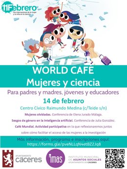 Cartel del Día de la Mujer y la Niña en la Ciencia que celebra el Ayuntamiento de Cáceres