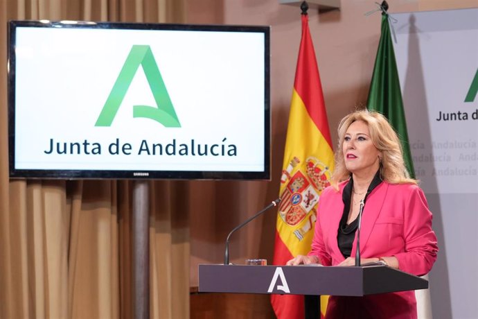 La consejera de Economía, Hacienda y Fondos Europeos y portavoz del Gobierno, Carolina España durante la rueda de prensa posterior al Consejo de Gobierno. (Foto de archivo).