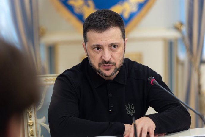 February 5, 2025, Kyiv, Ukraine: Ukrainian President Volodymyr Zelenskyy, delivers remarks during a face-to-face meeting with UK Secretary Foreign Affairs David Lammy, at the Mariinsky Palace, February 5, 2025 in Kyiv, Ukraine.